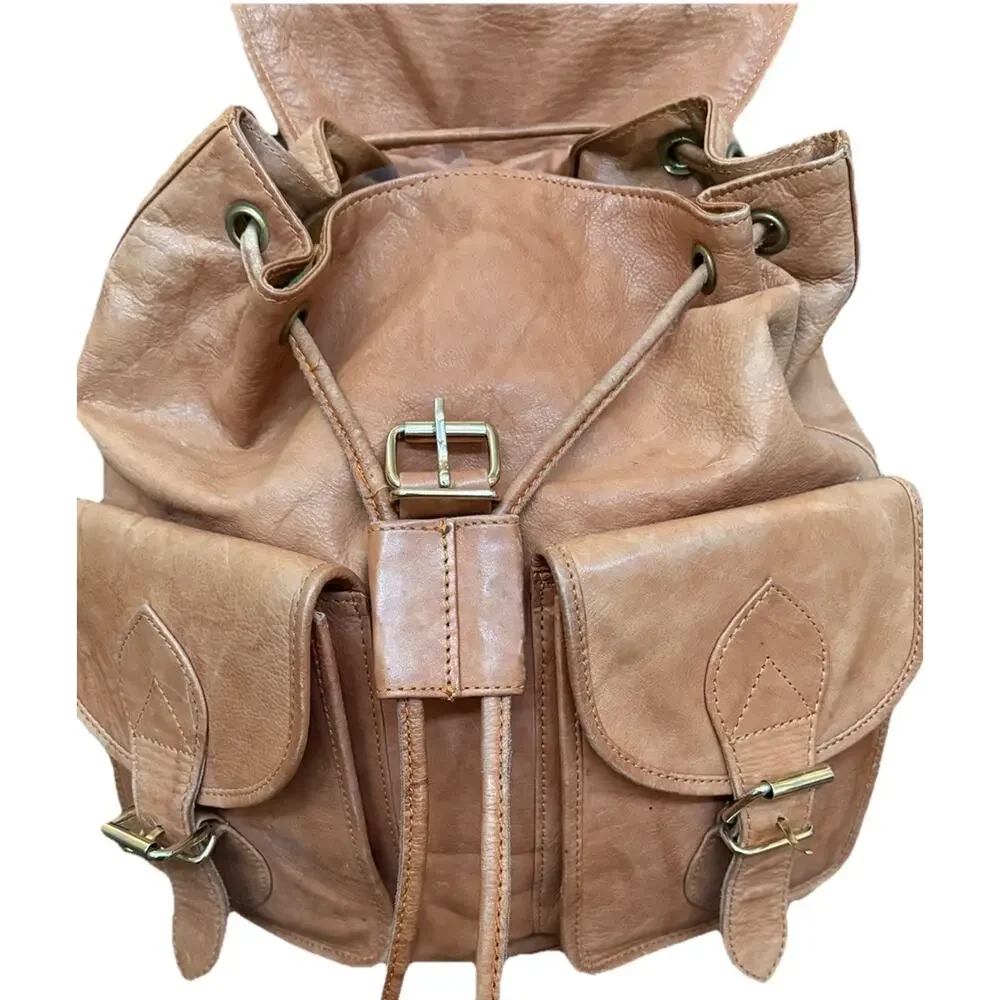 Vtg Kara Leather Backpack Tan Leather Rucksack Heritage Utility Boho USA Bag